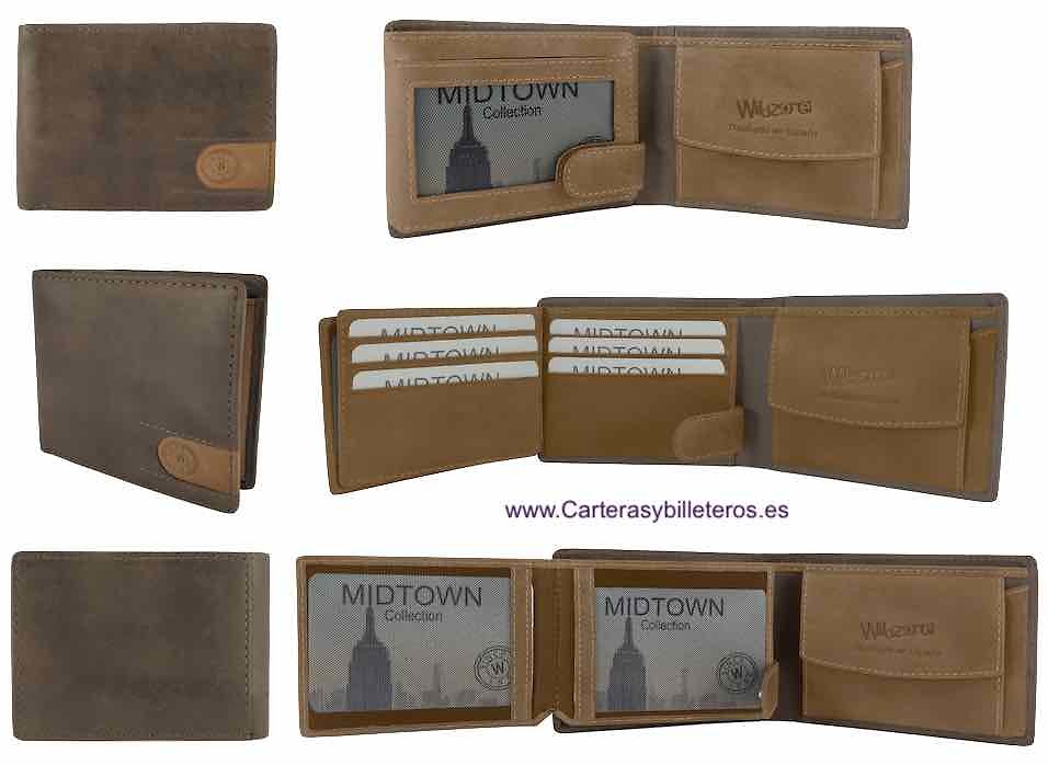 LEATHER WALLET CARD TWO TONE WITH HORIZONTAL PURSE AND RFID Security system 