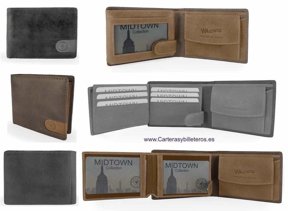 LEATHER WALLET CARD TWO TONE WITH HORIZONTAL PURSE AND RFID Security system 