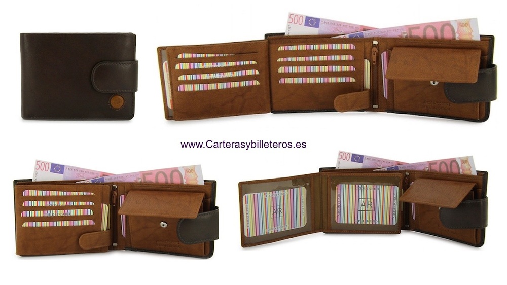 LEATHER WALLET CARD TWO TONE WITH PURSE AND CLOSED 