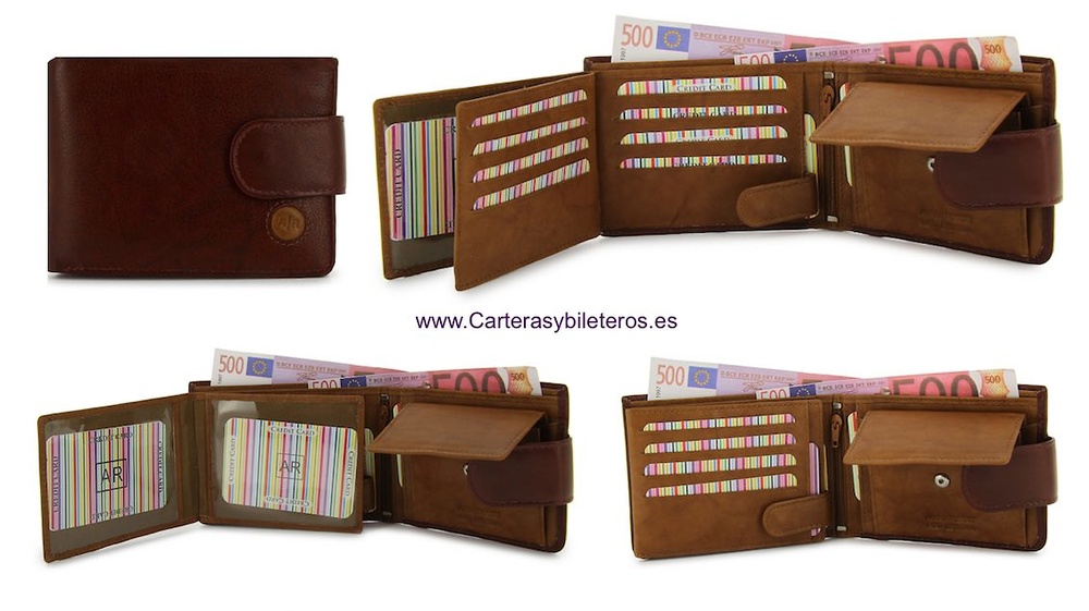 LEATHER WALLET CARD TWO TONE WITH PURSE AND CLOSED 