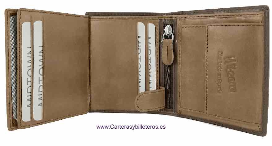 LEATHER WALLET CARD TWO TONE WITH PURSE AND RFID Security system 