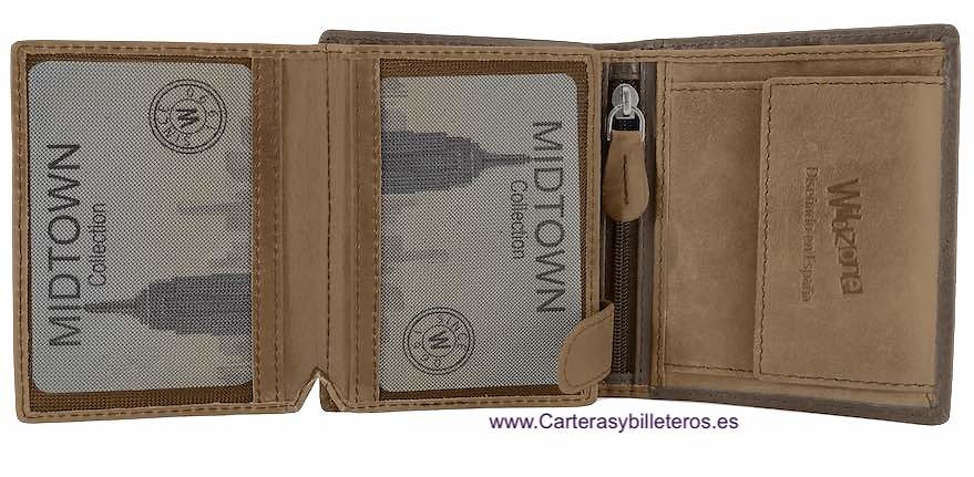 LEATHER WALLET CARD TWO TONE WITH PURSE AND RFID Security system 