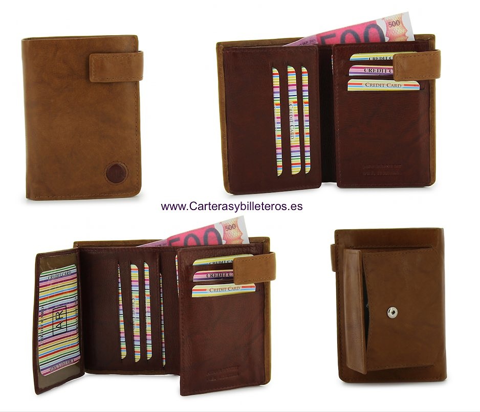 LEATHER WALLET CARD WITH PURSE AND CLOSED 