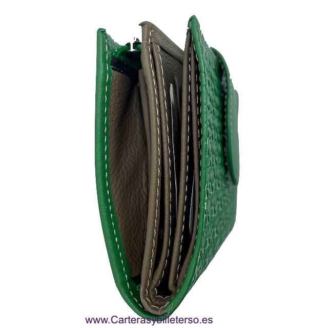 LEATHER WOMEN'S GREEN WALLET WITH ZIPPER PURSE 