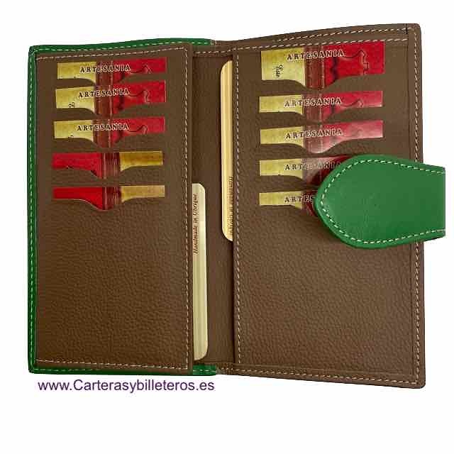 LEATHER WOMEN'S GREEN WALLET WITH ZIPPER PURSE 