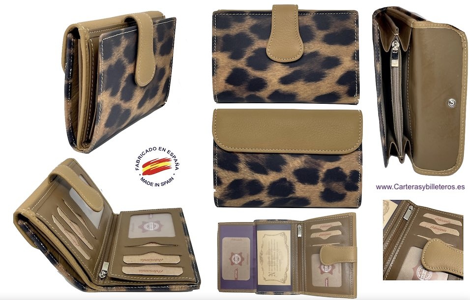 leopard skin leather woman wallet