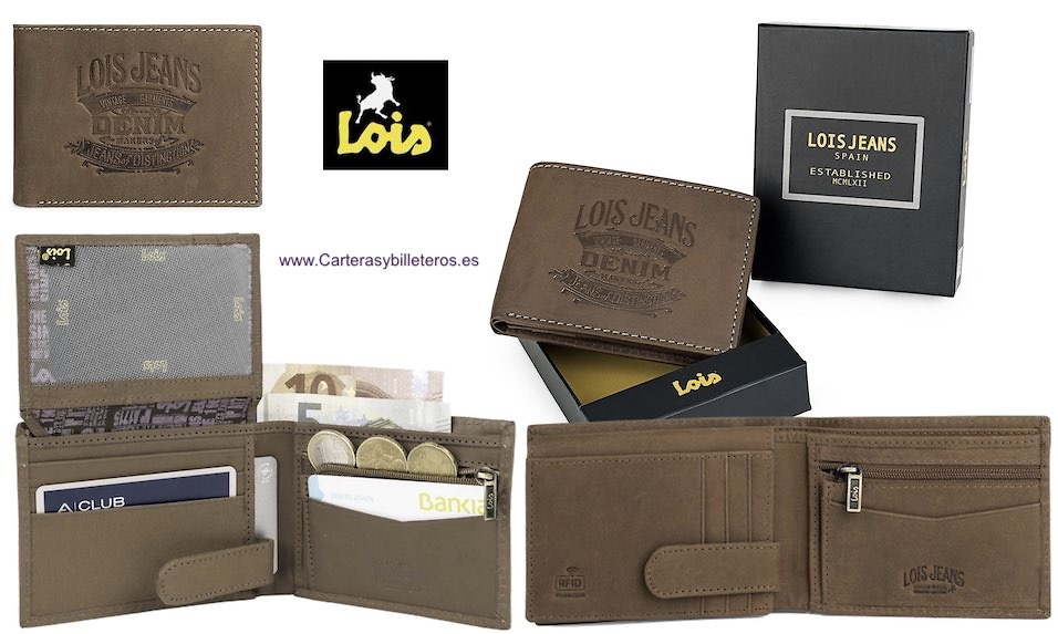 LOIS JEANS COW LEATHER WALLET WITH FIRE ENGRAVED BRAND FOR MEN 