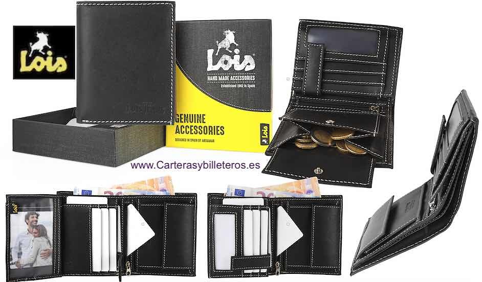 LOIS MEN'S LUXURY WAXED LEATHER WALLET WITH COIN PURSE 