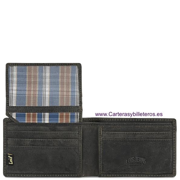 LOIS WALLET IN JEANS-STYLE COW LEATHER WITH FIRE ENGRAVED BRAND FOR MEN 