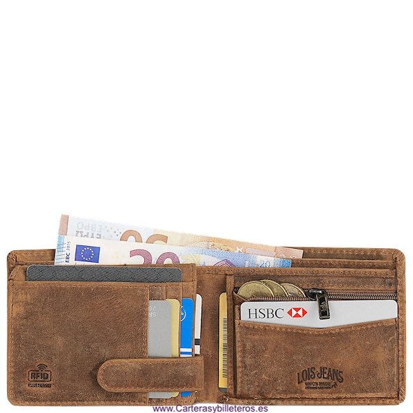 LOIS WALLET IN JEANS-STYLE COW LEATHER WITH FIRE ENGRAVED BRAND FOR MEN 