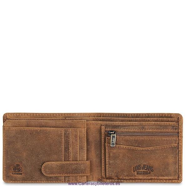 LOIS WALLET IN JEANS-STYLE COW LEATHER WITH FIRE ENGRAVED BRAND FOR MEN 