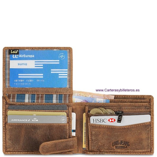 LOIS WALLET IN JEANS-STYLE COW LEATHER WITH FIRE ENGRAVED BRAND FOR MEN 