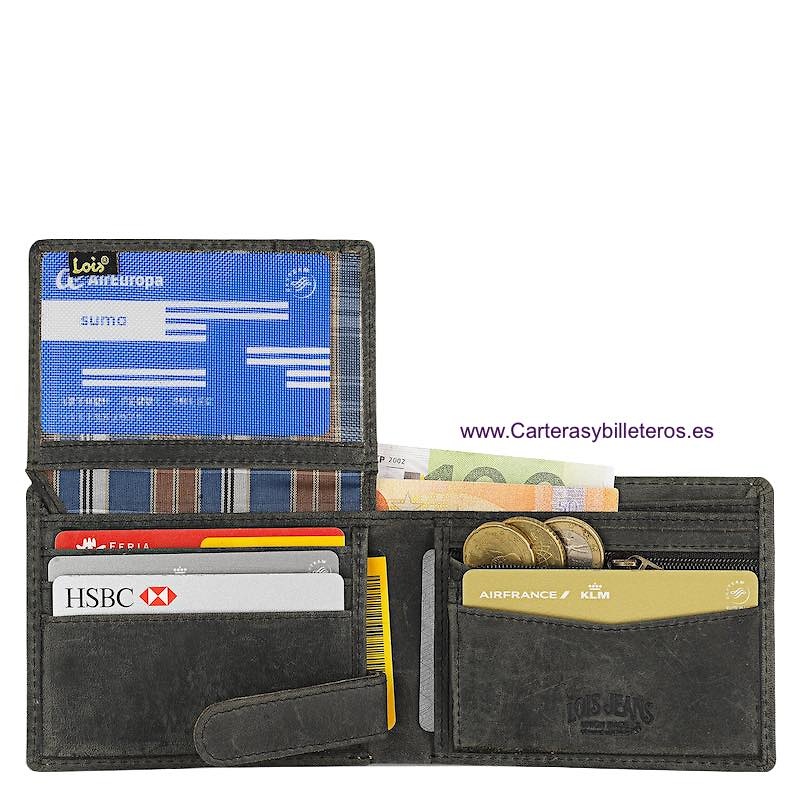 LOIS WALLET IN JEANS-STYLE COW LEATHER WITH FIRE ENGRAVED BRAND FOR MEN 