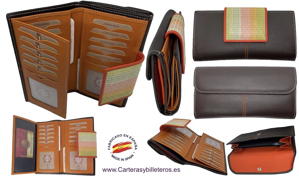 LONG WOMEN'S LEATHER UBRIQUE WALLET WITH RAINBOW CLOSURE 