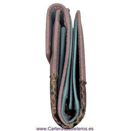 LONG WOMEN'S SNAKE AND MAUVE COW LEATHER WALLET 