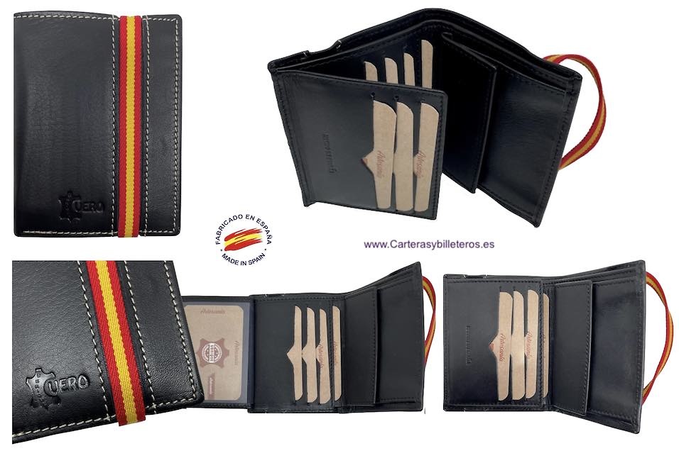 LUXURY LEATHER WALLET CARD HOLDER WITH PURSE AND SPAIN FLAG 8 CARDS 