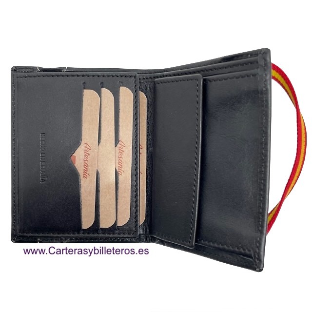 LUXURY LEATHER WALLET CARD HOLDER WITH PURSE AND SPAIN FLAG 8 CARDS 