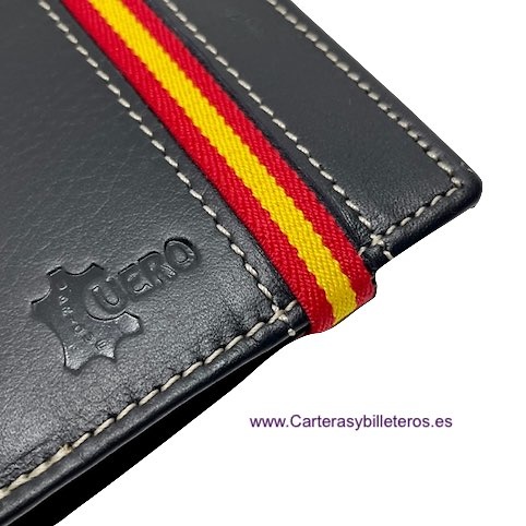 LUXURY LEATHER WALLET CARD HOLDER WITH PURSE AND SPAIN FLAG 8 CARDS 