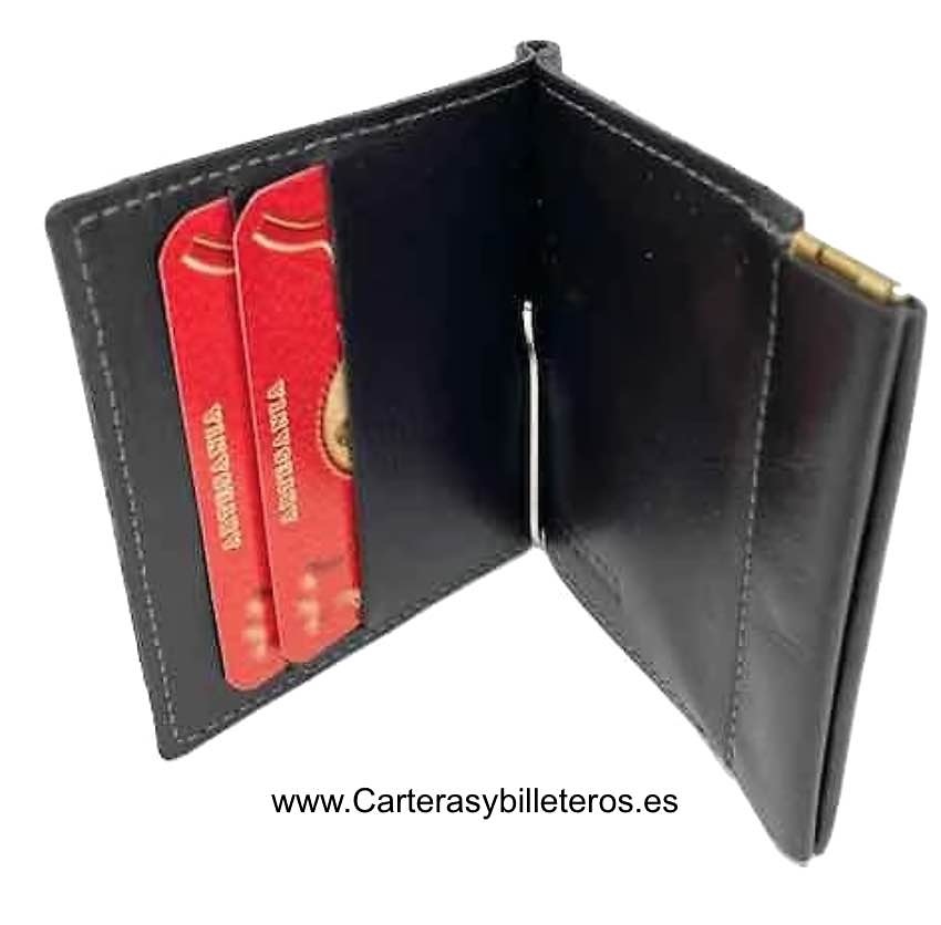 LUXURY LEATHER WALLET WITH MONEY CLIP AND COIN PURSE WITH SPANISH FLAG 