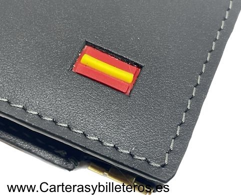 LUXURY LEATHER WALLET WITH MONEY CLIP AND COIN PURSE WITH SPANISH FLAG 