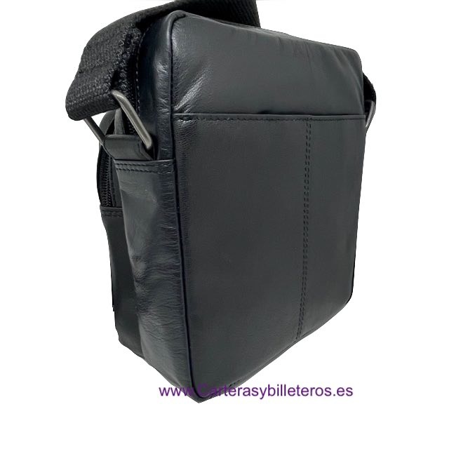 LUXURY MEN'S LEATHER BAG WITH EXTERIOR AND INTERIOR POCKETS 