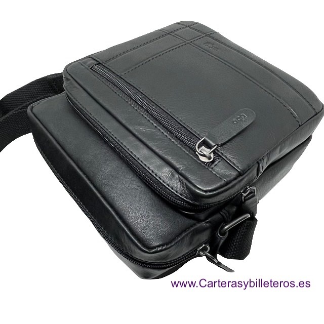 LUXURY MEN'S LEATHER BAG WITH EXTERIOR AND INTERIOR POCKETS 