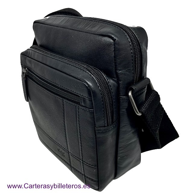 LUXURY MEN'S LEATHER BAG WITH EXTERIOR AND INTERIOR POCKETS 