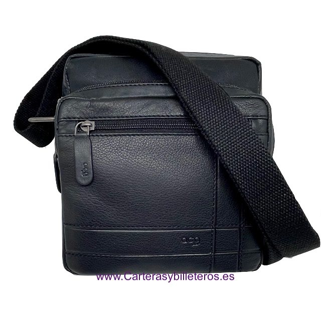 LUXURY MEN'S LEATHER BAG WITH EXTERIOR AND INTERIOR POCKETS 