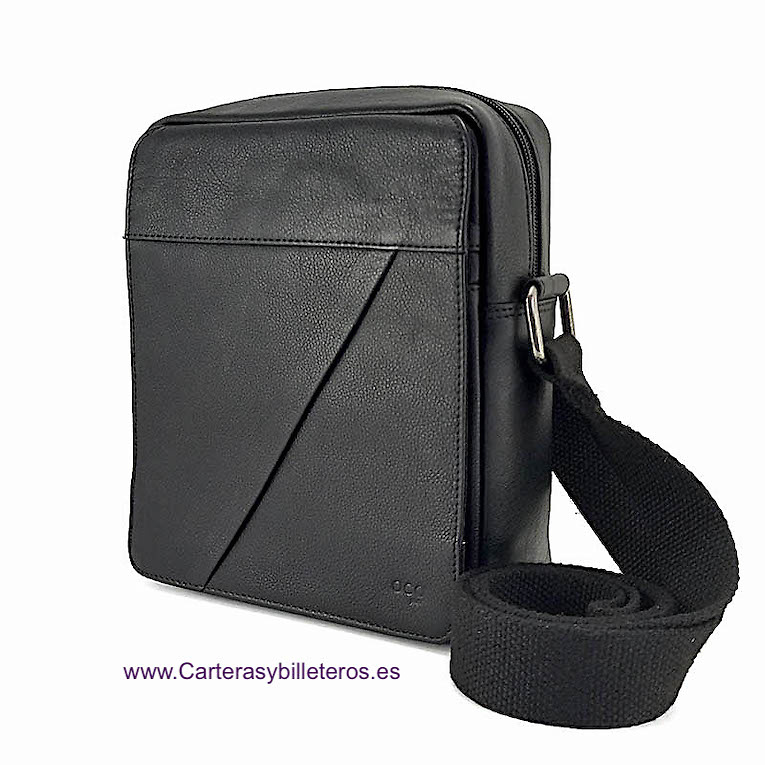 BOLSO HOMBRE PIEL NAPA MARCA ACQ CON SOLAPA Y BOLSILLOS MEDIANO NEGRO 