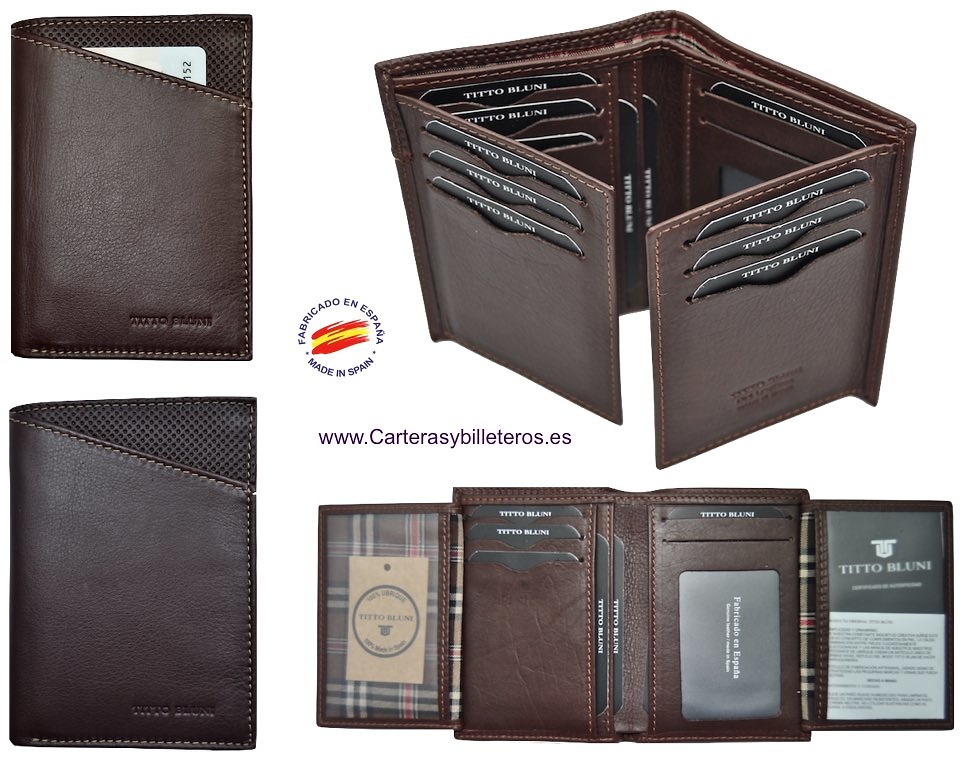 MAN WALLET BLUNI TITTO MAKE IN LUXURY LEATHER 16 CREDIT CARDS GRAPHITEC 