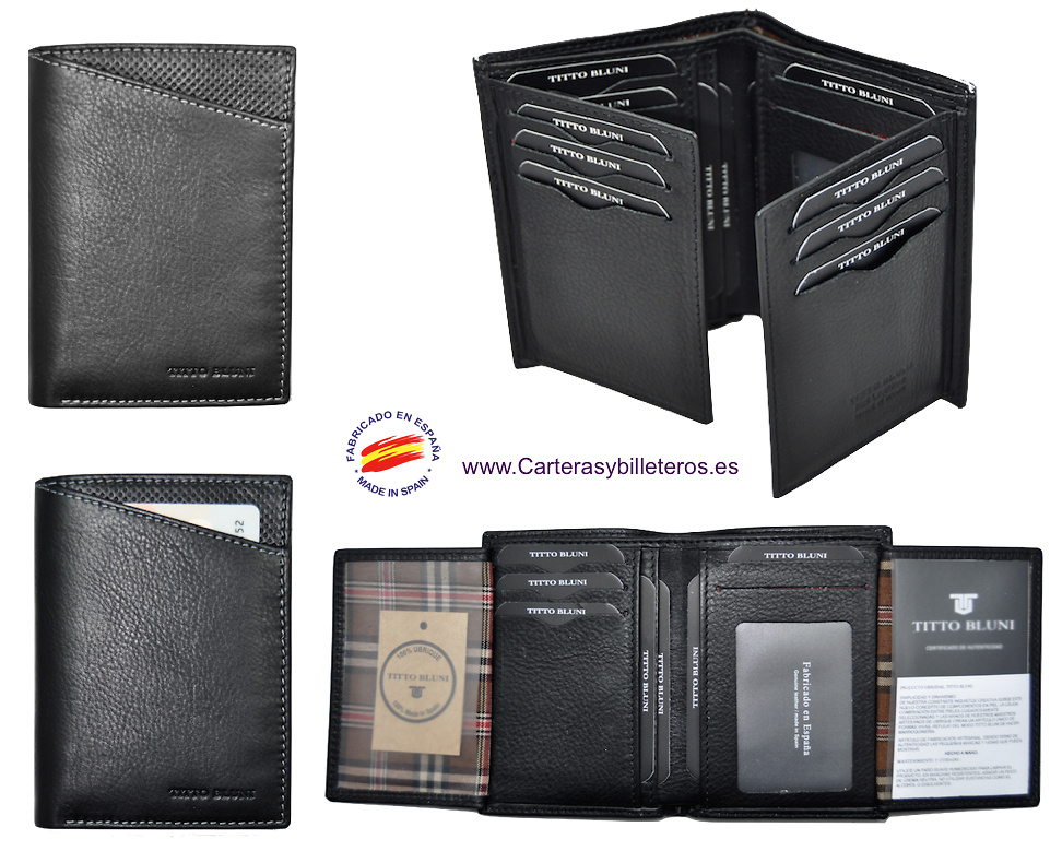 MAN WALLET BLUNI TITTO MAKE IN LUXURY LEATHER 16 CREDIT CARDS GRAPHITEC 