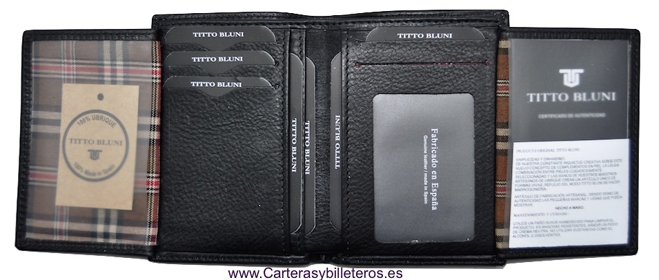 MAN WALLET BLUNI TITTO MAKE IN LUXURY LEATHER 16 CREDIT CARDS GRAPHITEC 