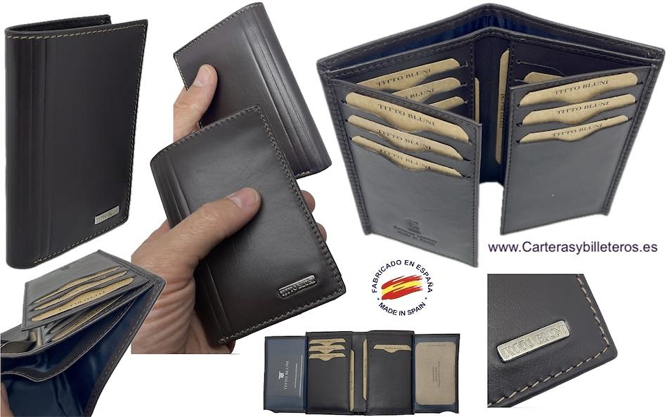 MAN WALLET BRAND BLUNI TITTO ELEGANT MAKE IN LUXURY LEATHER 16 CREDIT CARDS 