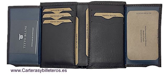 MAN WALLET BRAND BLUNI TITTO ELEGANT MAKE IN LUXURY LEATHER 16 CREDIT CARDS 