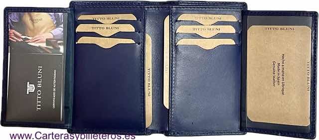 MAN WALLET BRAND BLUNI TITTO ELEGANT MAKE IN LUXURY LEATHER 16 CREDIT CARDS 