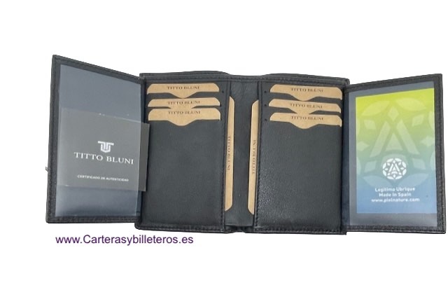 MAN WALLET BRAND BLUNI TITTO MAKE IN LUXURY LEATHER 16 CREDIT CARDS HERRINGBONE ENGRAVED 