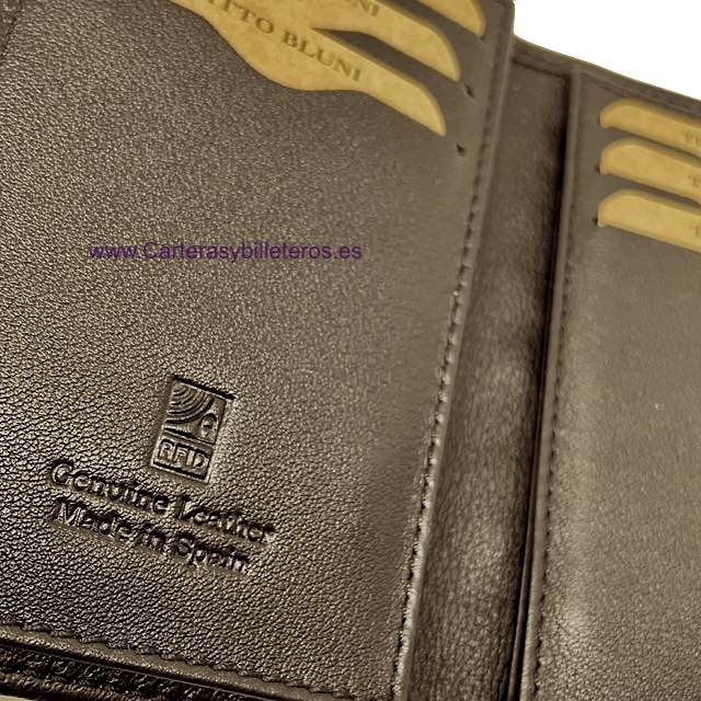 MAN WALLET BRAND BLUNI TITTO MAKE IN LUXURY LEATHER 16 CREDIT CARDS HERRINGBONE ENGRAVED 