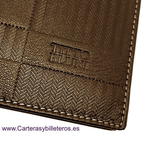 MAN WALLET BRAND BLUNI TITTO MAKE IN LUXURY LEATHER 16 CREDIT CARDS HERRINGBONE ENGRAVED 