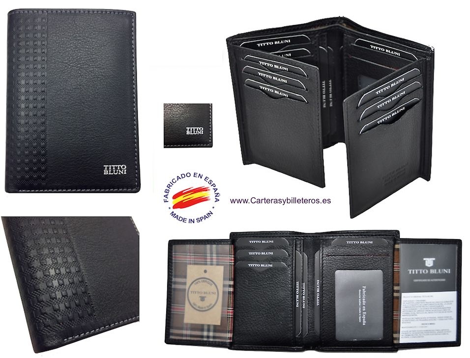 MAN WALLET BRAND BLUNI TITTO MAKE IN LUXURY LEATHER 16 CREDIT CARDS 