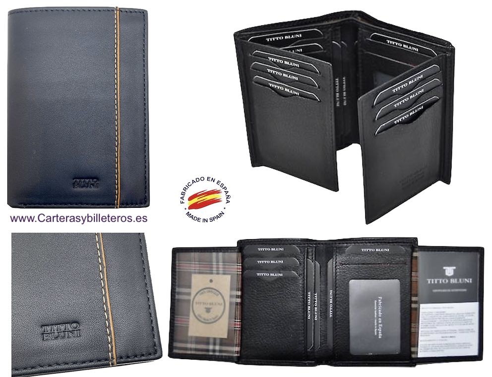 MAN WALLET BRAND BLUNI TITTO MAKE IN LUXURY LEATHER 16 CREDIT CARDS 