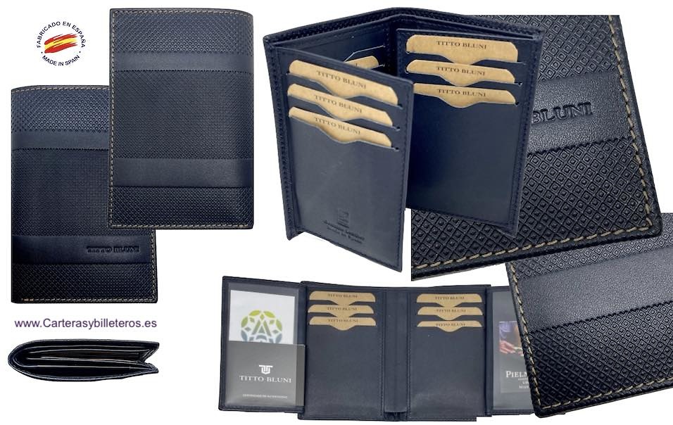 MAN WALLET BRAND BLUNI TITTO MAKE IN LUXURY LEATHER GRAPHITEC FOR 16 CREDIT CARDS 