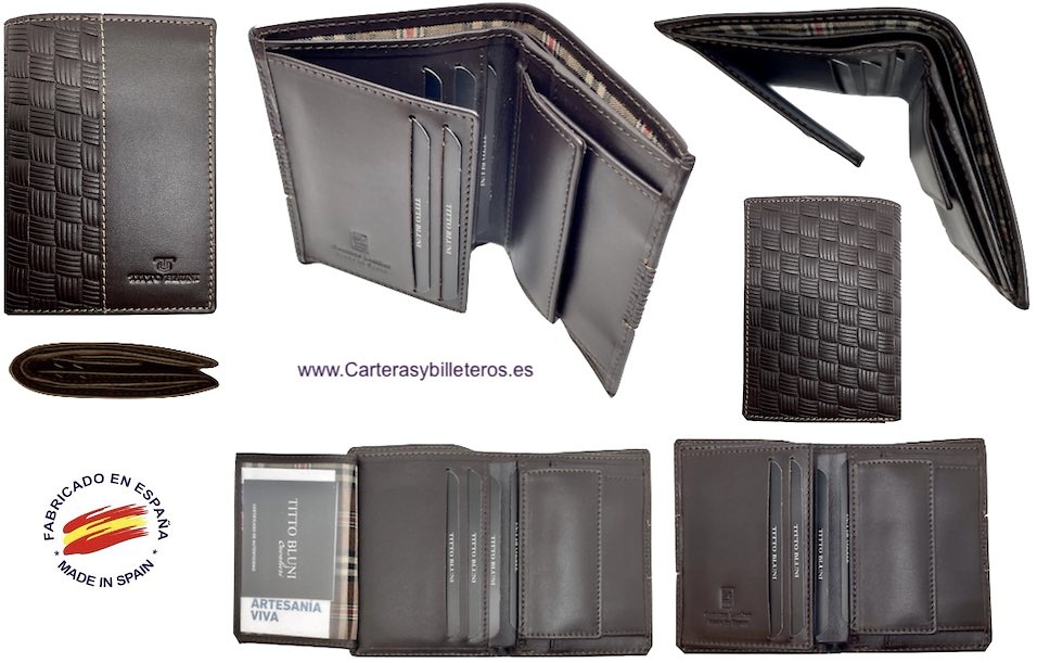 MAN WALLET WITH TITTO BLUNI ENGRAVED LEATHER PURSE 