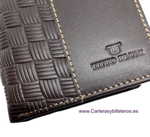 MAN WALLET WITH TITTO BLUNI ENGRAVED LEATHER PURSE 