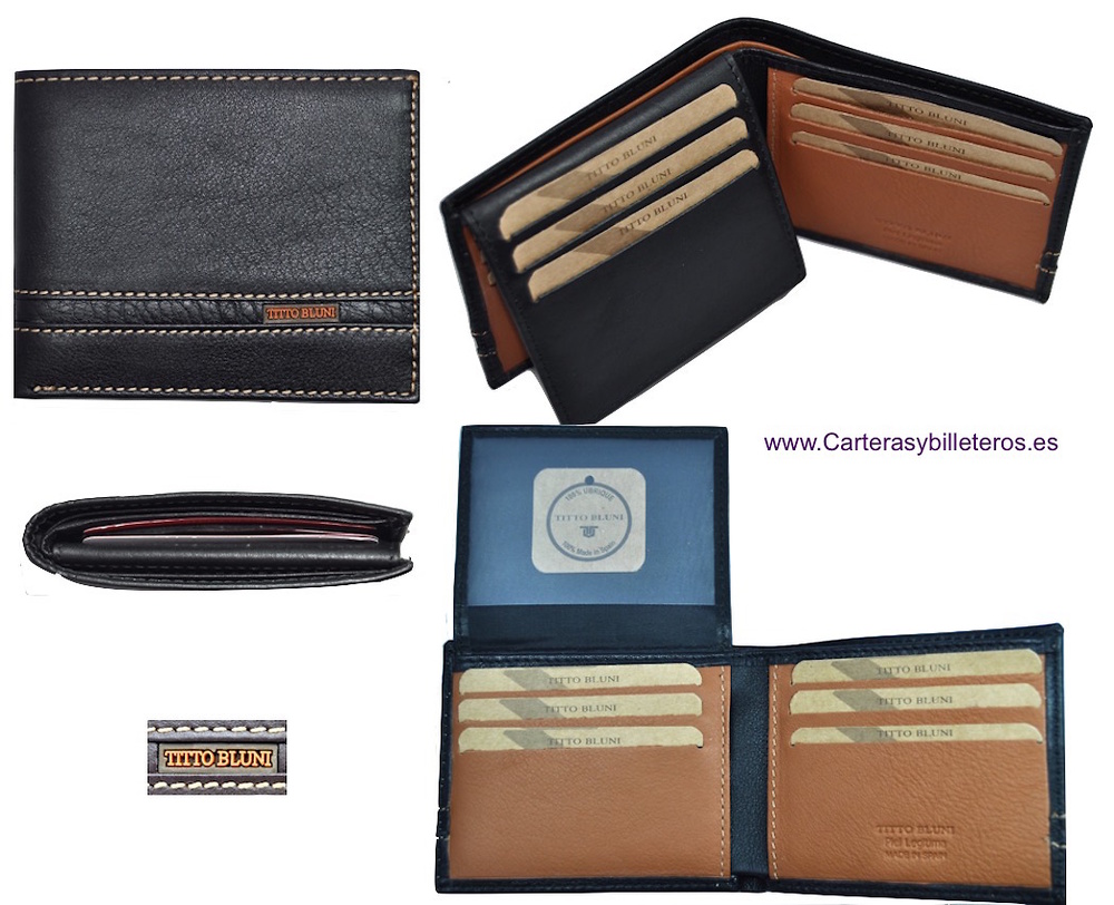 CARTERAS HOMBRE PIEL LUXURY MARCA TITTO BLUNI HECHA EN UBRIQUE NEGRO TODO BLACK AND LEATHER 