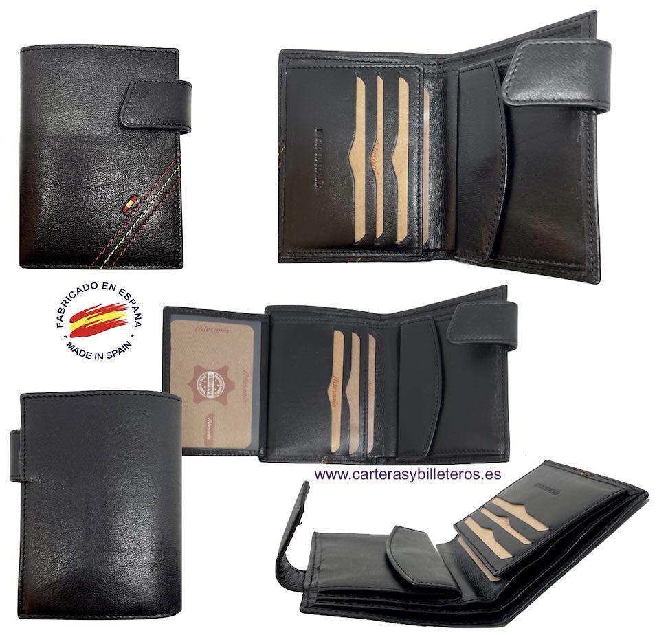 MAN'S LEATHER WALLET WITH PESPOINT AND FLAG OF SPAIN 