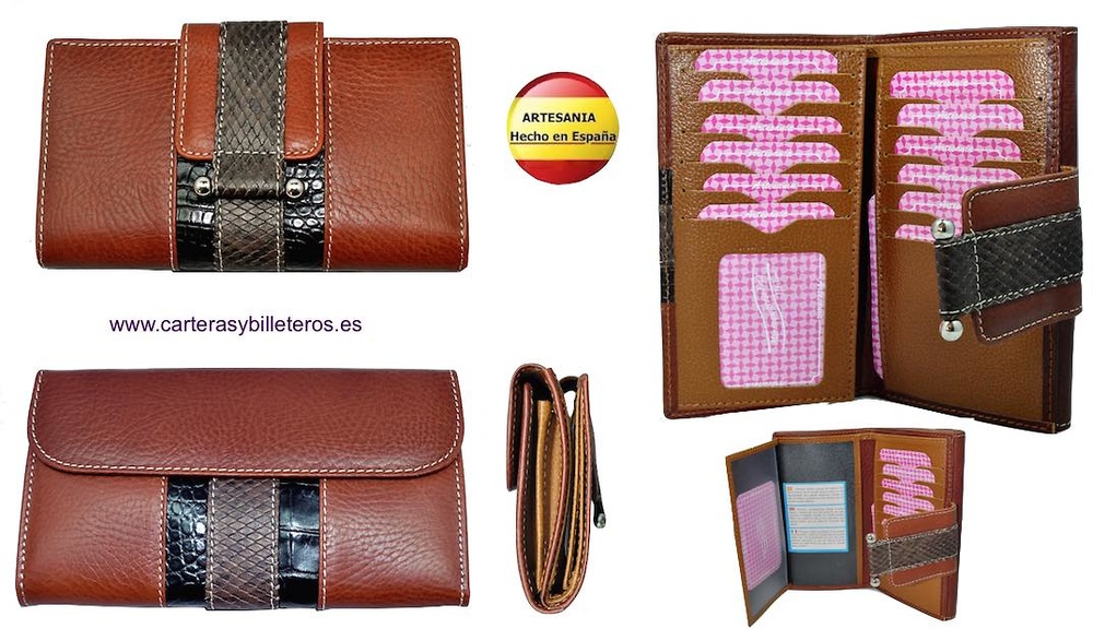 MEDIO WALLET WOMEN'S WITH A LEATHER BOW MADE IN SPAIN 