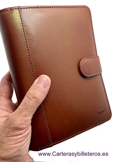 MEDIUM SIZED LEATHER-BOUND HANDHELD PLANNER WITH SPARE RINGS AND CARD HOLDER 