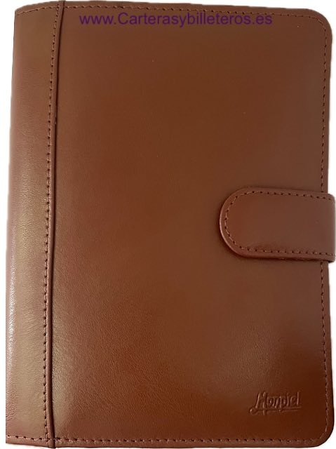 MEDIUM SIZED LEATHER-BOUND HANDHELD PLANNER WITH SPARE RINGS AND CARD HOLDER 