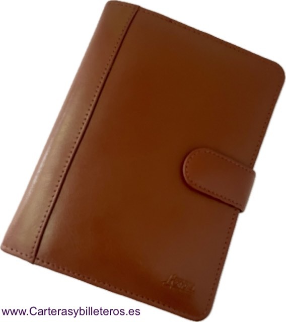 MEDIUM SIZED LEATHER-BOUND HANDHELD PLANNER WITH SPARE RINGS AND CARD HOLDER 