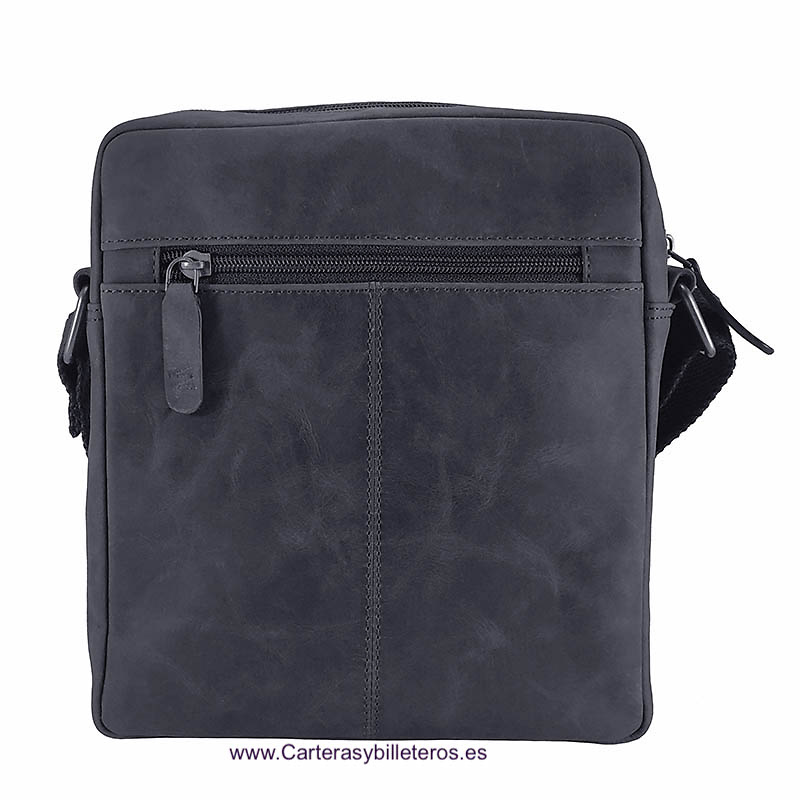 BOLSO HOMBRE GRANDE DE CUERO WILDZONE CON BOLSILLOS EXTERIORES E INTERIORES 2 COLORES NEGRO 